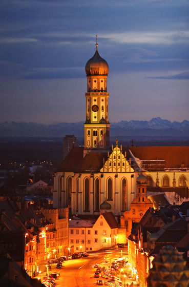 Ausgburg cityscape with alps in background
